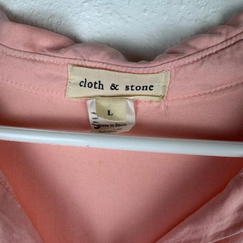 Anthropologie Cloth and Stone Long Sleeve Belted Pink Shirt Dress Womens Sz L